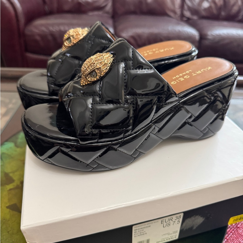 Kurt Geiger Black and Gold Quilted Mules